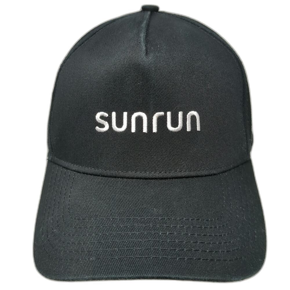 Sunrun 5 Panel Black Hat One Size Snapback Embroidered Cotton Solar Energy Logo